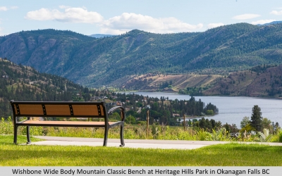 Wishbone Mountain Classic Wide Body Memorial Bench at Heritage Hills Park near OK Falls BC